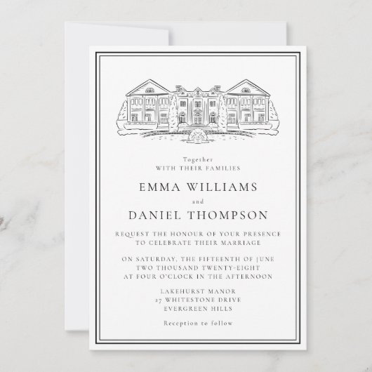 Elegant Estate Illustration Wedding Invitation Kaart (Voorkant)