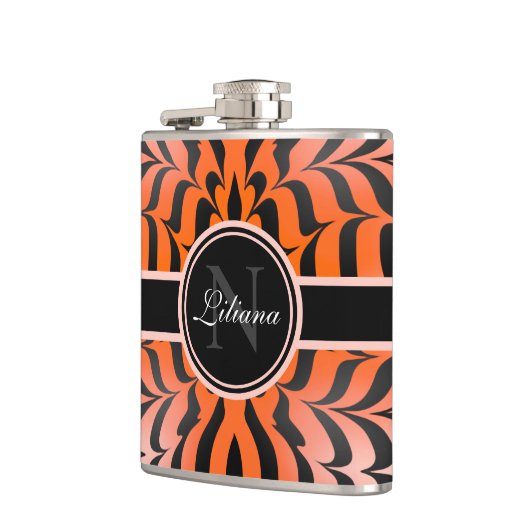 Elegant esthetisch Sinaasappel en zwarte tijgerhui Heupfles (Links)