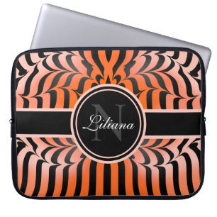 Elegant esthetisch Sinaasappel en zwarte tijgerhui Laptop Sleeve