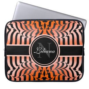 Elegant esthetisch Sinaasappel en zwarte tijgerhui Laptop Sleeve