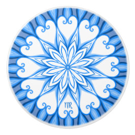 Elegant esthetisch White en Blue Mandala Monograme Keramische Knop