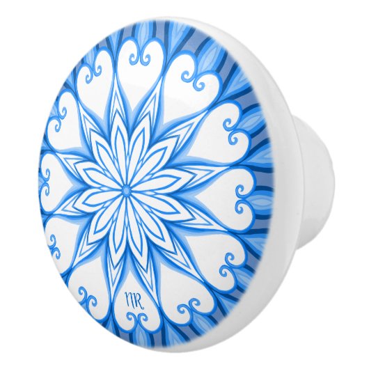 Elegant esthetisch White en Blue Mandala Monograme Keramische Knop (Rechts)
