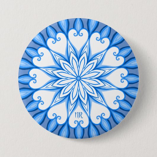 Elegant esthetisch White en Blue Mandala Monograme Ronde Button 7,6 Cm (Voorkant)