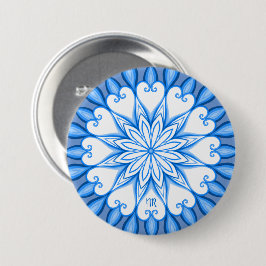 Elegant esthetisch White en Blue Mandala Monograme Ronde Button 7,6 Cm