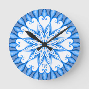 Elegant esthetisch White en Blue Mandala Monograme Ronde Klok