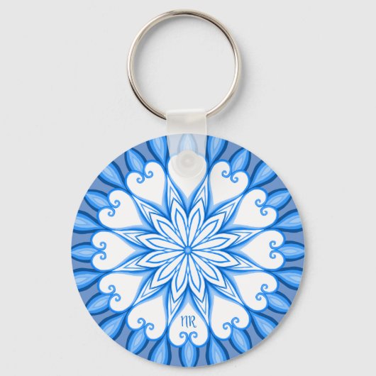 Elegant esthetisch White en Blue Mandala Monograme Sleutelhanger (Voorkant)