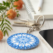 Elegant esthetisch White en Blue Mandala Monograme Sleutelhanger (Zijkant)