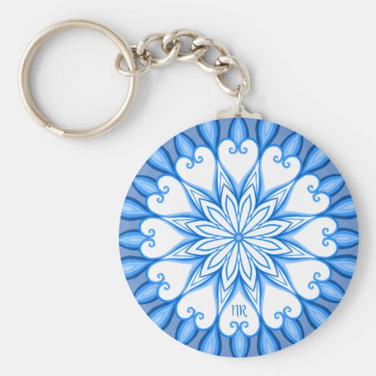 Elegant esthetisch White en Blue Mandala Monograme Sleutelhanger (Voorkant)