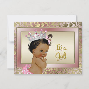 Elegant Ethnic Princess Pink and Gold Baby shower Kaart