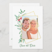 Elegant Eucalyotus Geometric Photo Save the Date Kaart (Voorkant / Achterkant)