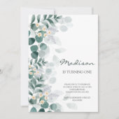 Elegant eucalyptus 1e verjaardag kaart (Voorkant)