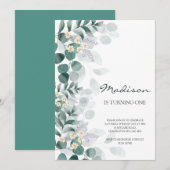 Elegant eucalyptus 1e verjaardag kaart (Voorkant / Achterkant)