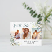 Elegant Eucalyptus 3 FOTO Weddenschap Save the Dat Briefkaart (Staand voorkant)