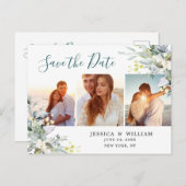 Elegant Eucalyptus 3 FOTO Weddenschap Save the Dat Briefkaart (Voorkant / Achterkant)