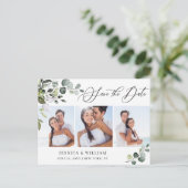 Elegant Eucalyptus 3 FOTO Weddenschap Save the Dat Briefkaart (Staand voorkant)