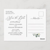 Elegant Eucalyptus 3 FOTO Weddenschap Save the Dat Briefkaart (Achterkant)