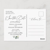 Elegant Eucalyptus 3 FOTO Weddenschap Save the Dat Briefkaart (Achterkant)