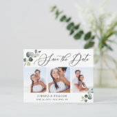Elegant Eucalyptus 3 FOTO Weddenschap Save the Dat Briefkaart (Staand voorkant)