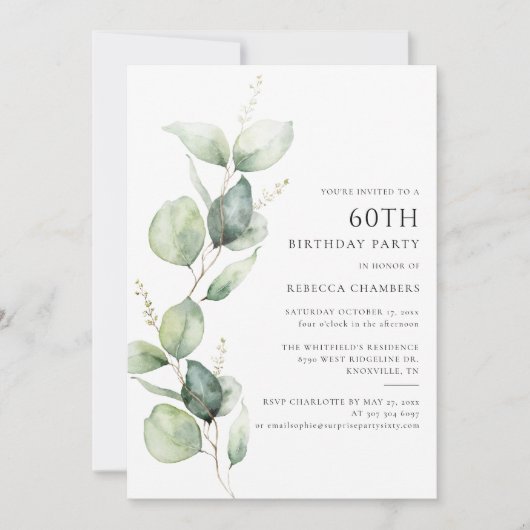 Elegant Eucalyptus 60ste verjaardagsfeest Kaart (Voorkant)