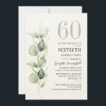 Elegant Eucalyptus 60th Birthday Party Invitation Notitiekaartje<br><div class="desc">Het kan een verrassingsfeest zijn of een ander speciaal decennium. Deze 60e verjaardagsfeestuitnodiging met eucalyptus greenery design met moderne populaire typografie kan eenvoudig worden aangepast aan elke verjaardag of verjaardag. U kunt de tekst,  de verjaardagsdetails en de achtergrondkleur wijzigen door op de knop "Personaliseren" te klikken</div>