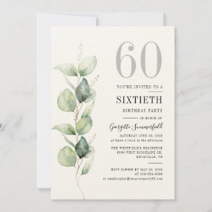 Elegant Eucalyptus 60th Birthday Party Invitation Notitiekaartje