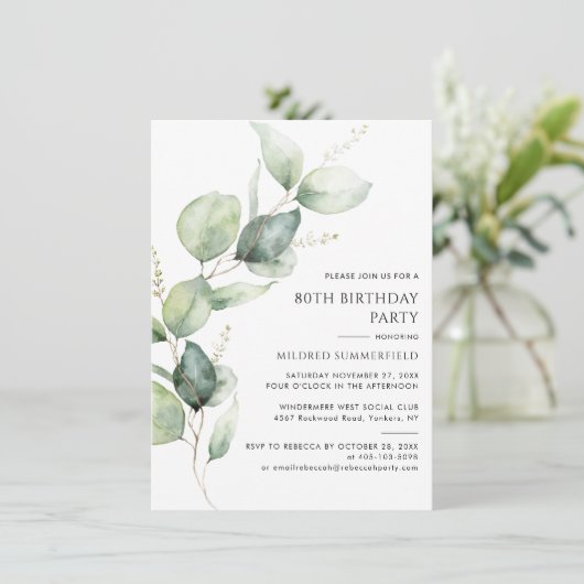 Elegant Eucalyptus 80ste verjaardagsfeest Kaart (Staand voorkant)