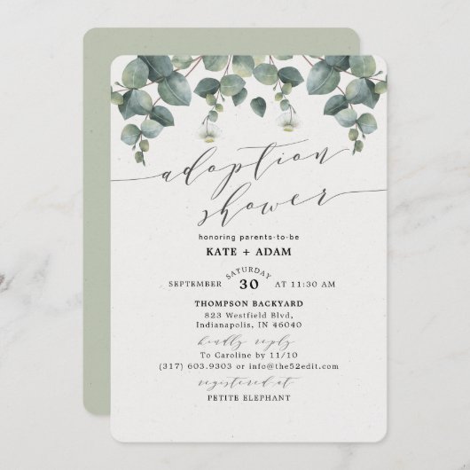 Elegant eucalyptus adoptie Baby shower Kaart (Voorkant / Achterkant)