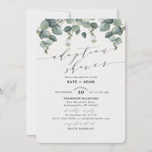 Elegant eucalyptus adoptie Baby shower Kaart (Voorkant)