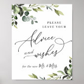 Elegant Eucalyptus Advice & Wishes Weddenschap Poster (Voorkant)