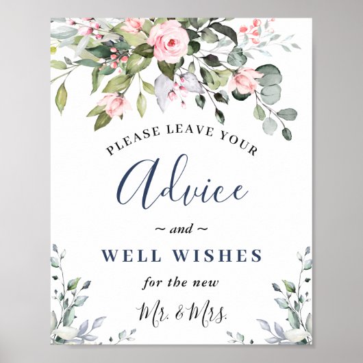 Elegant Eucalyptus Advice & Wishes Weddenschap Poster (Voorkant)