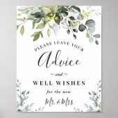 Elegant Eucalyptus Advice & Wishes Weddenschap Poster (Voorkant)