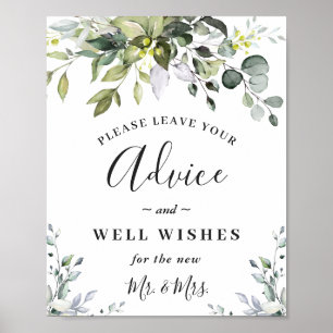 Elegant Eucalyptus Advice & Wishes Weddenschap Poster