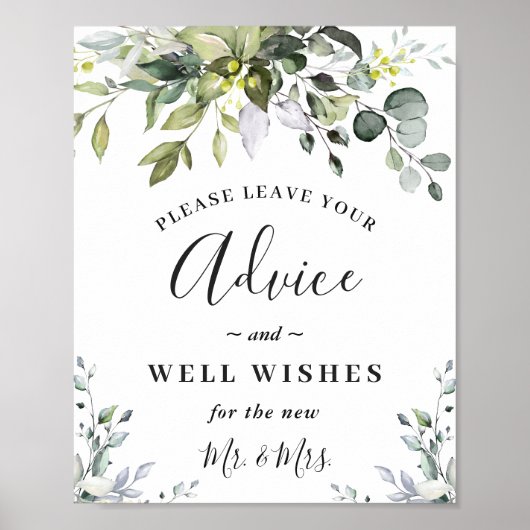 Elegant Eucalyptus Advice & Wishes Weddenschap Poster (Voorkant)