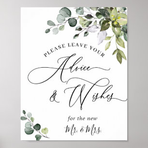 Elegant Eucalyptus Advice & Wishes Weddenschap Poster