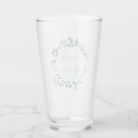 Elegant Eucalyptus Ampersand Monogram Minimalisme Glas (Achterkant)