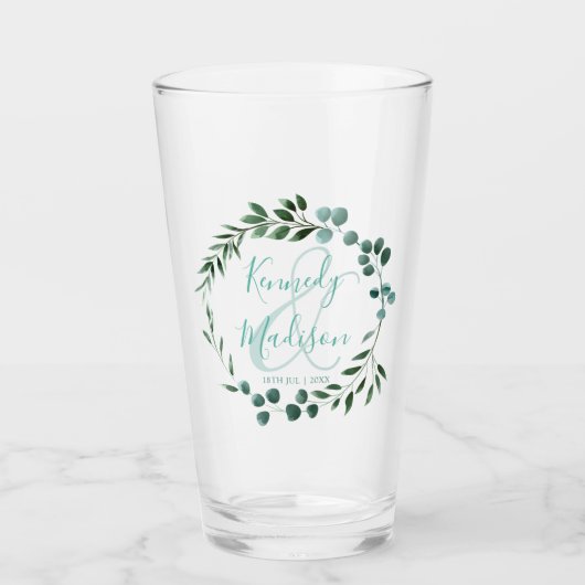 Elegant Eucalyptus Ampersand Monogram Minimalisme Glas (Voorkant)