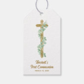 Elegant Eucalyptus and Cross First Communion Cadeaulabel (Voorkant)
