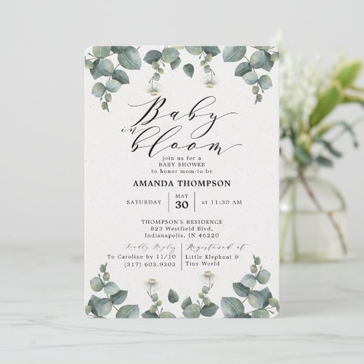 Elegant Eucalyptus Baby in het Baby shower Bloom Kaart (Staand voorkant)
