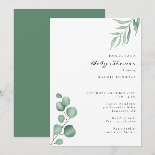 Elegant Eucalyptus Baby shower Greeneral Neutral Kaart (Voorkant / Achterkant)