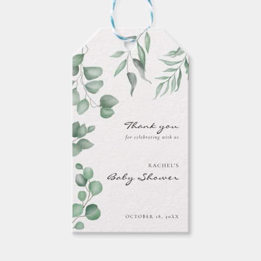 Elegant Eucalyptus Baby shower Greenery Foliage Cadeaulabel (Voorkant)