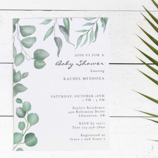 Elegant Eucalyptus Baby shower Greenery Foliage Kaart