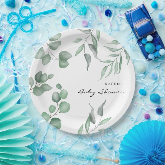 Elegant Eucalyptus Baby shower Greenery Foliage Papieren Bordje (Feest)