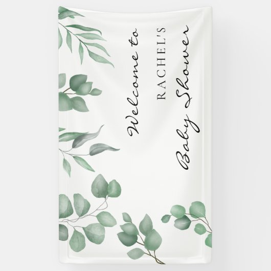 Elegant Eucalyptus Baby shower Welkom Achtergrond Spandoek (Verticaal)