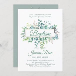 Elegant Eucalyptus Baptism Christening Greenery Kaart