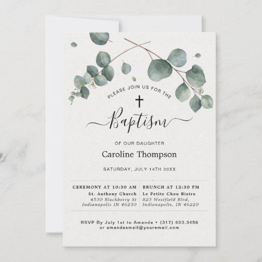 Elegant Eucalyptus Baptisme Kaart (Voorkant)