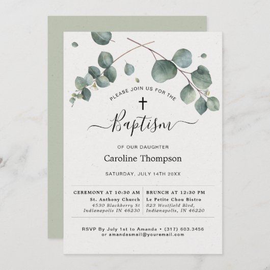 Elegant Eucalyptus Baptisme Kaart (Voorkant / Achterkant)