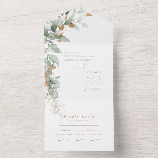 Elegant Eucalyptus Beide ouders bruiloft All In One Uitnodiging (Binnen)