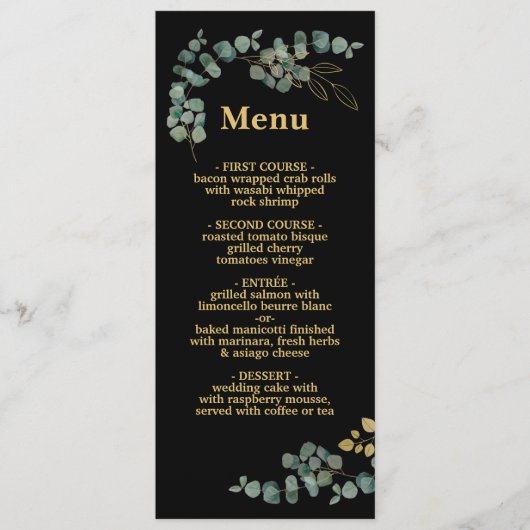Elegant Eucalyptus blaast het menu Gold Wedding (Voorkant)
