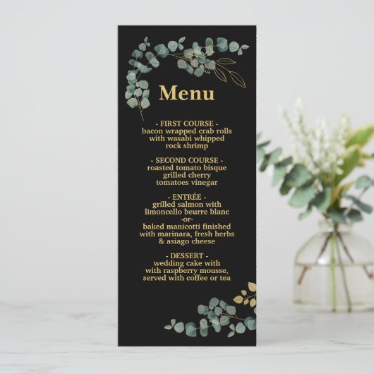 Elegant Eucalyptus blaast het menu Gold Wedding (Staand voorkant)