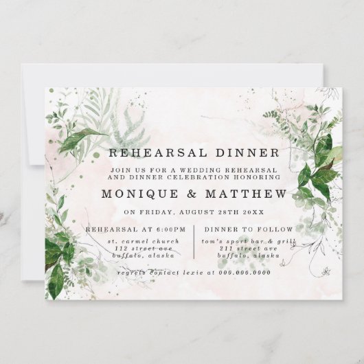 Elegant Eucalyptus blaast roze repetitie Dinner Kaart (Voorkant)